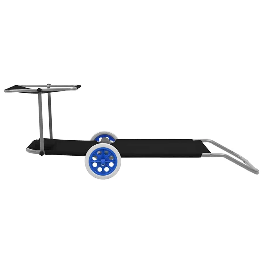 Chaise longue pliable avec auvent et roues Acier Bleu - 45