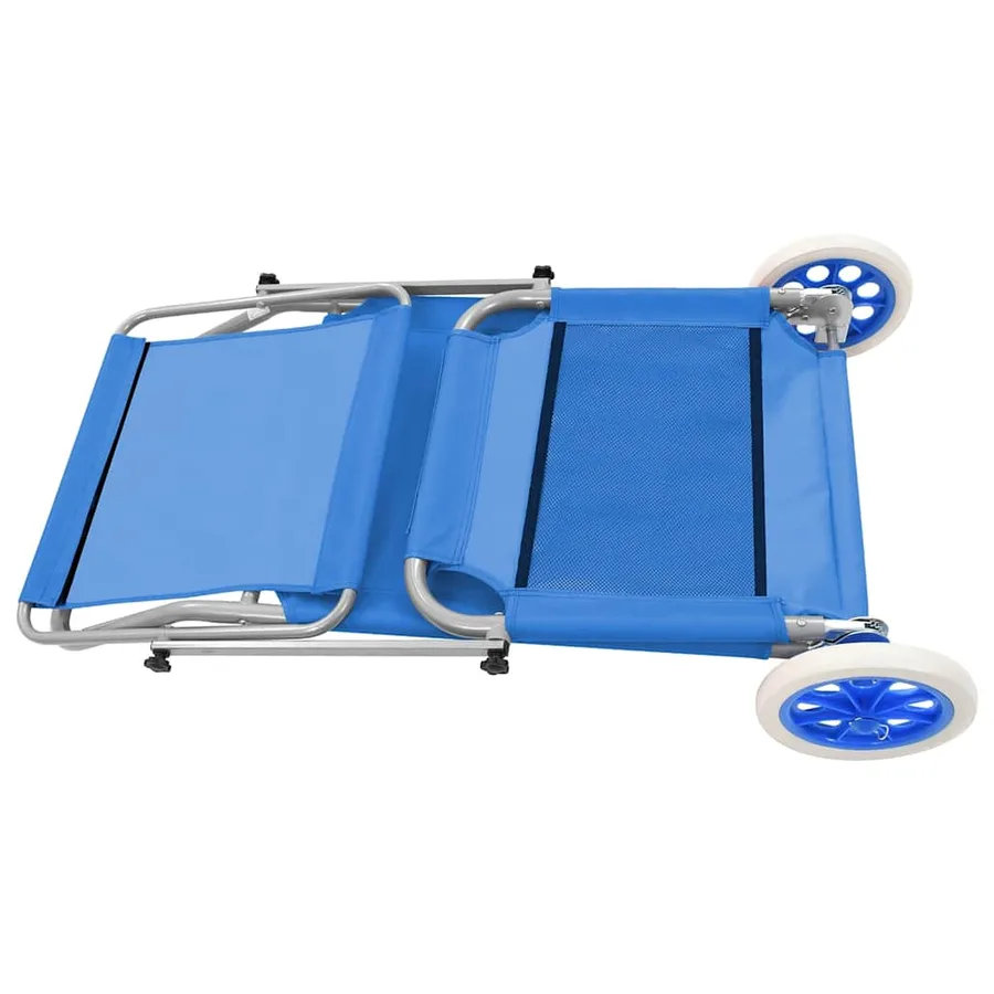 Chaise longue pliable avec auvent et roues Acier Bleu - 6