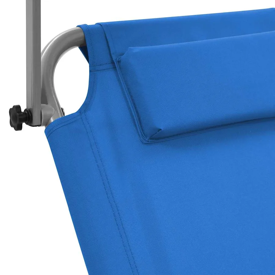 Chaise longue pliable avec auvent et roues Acier Bleu - 7