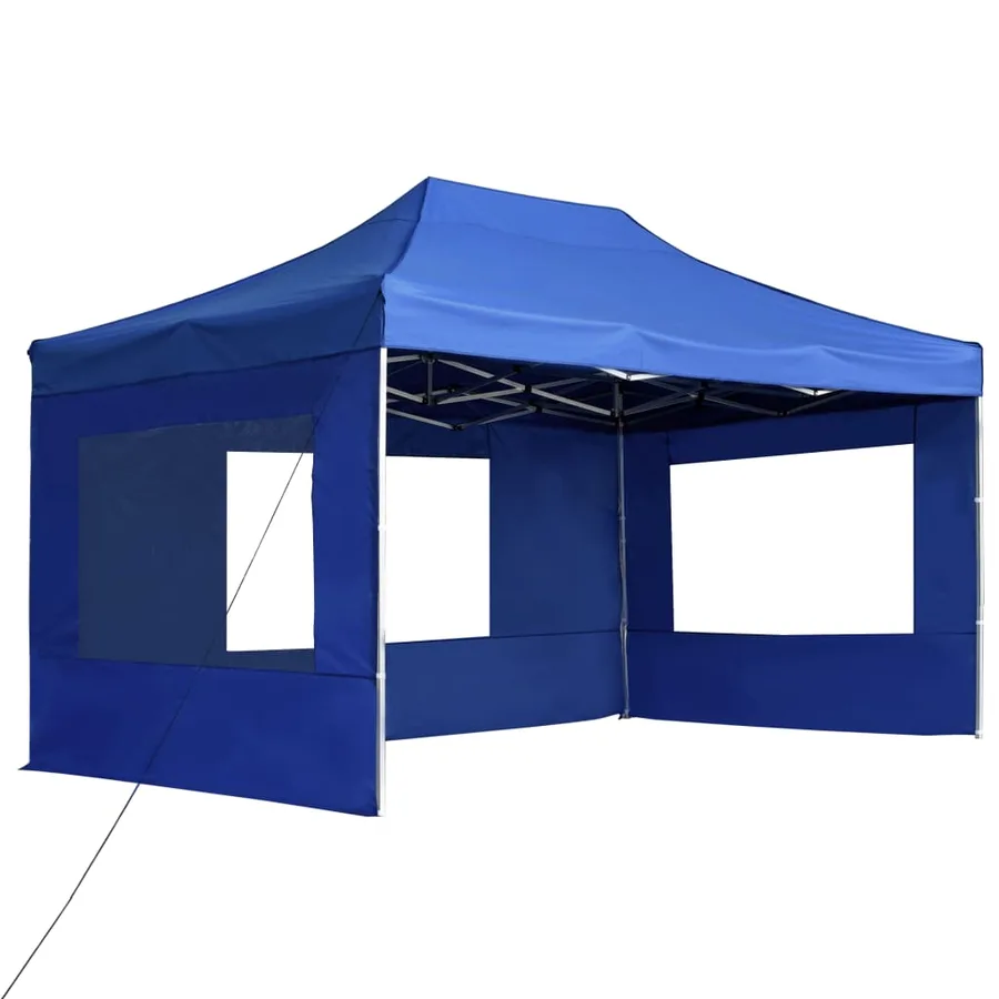 Tente de réception pliable avec parois Aluminium 4,5x3 m Bleu - 2
