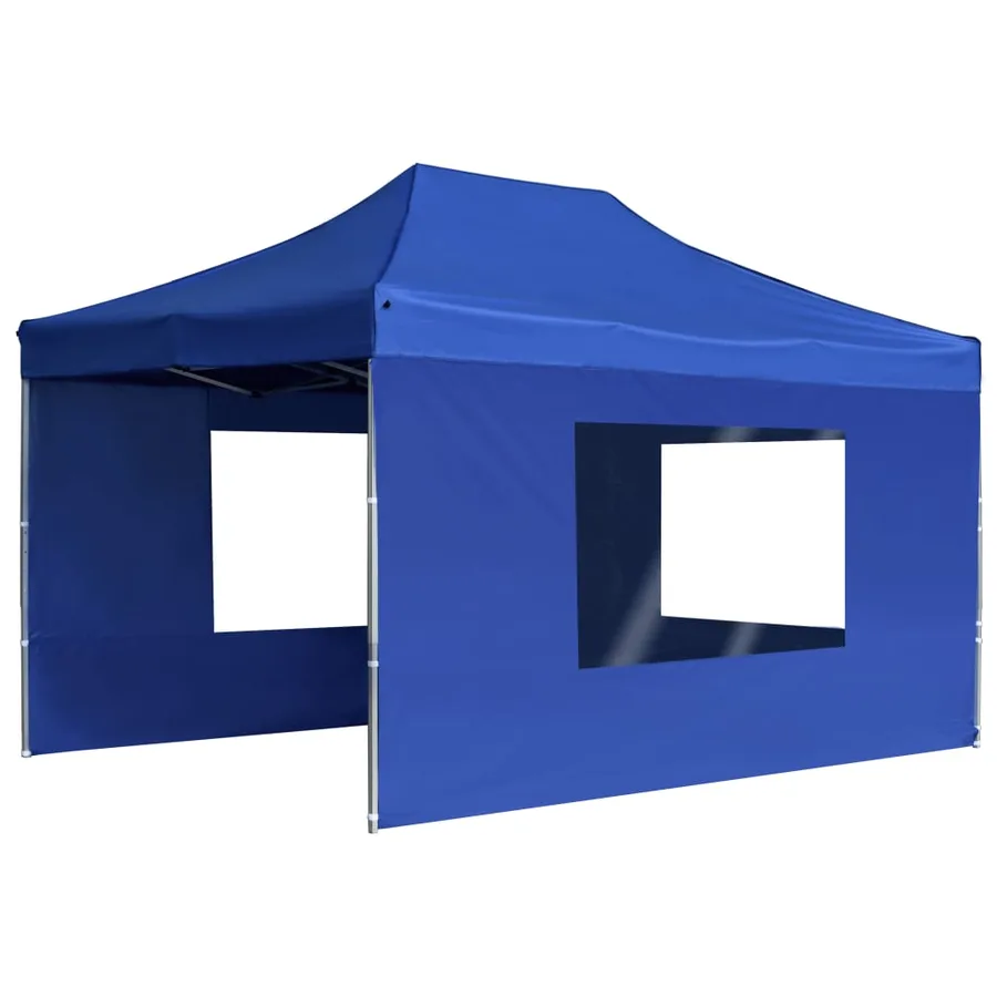 Tente de réception pliable avec parois Aluminium 4,5x3 m Bleu - 3
