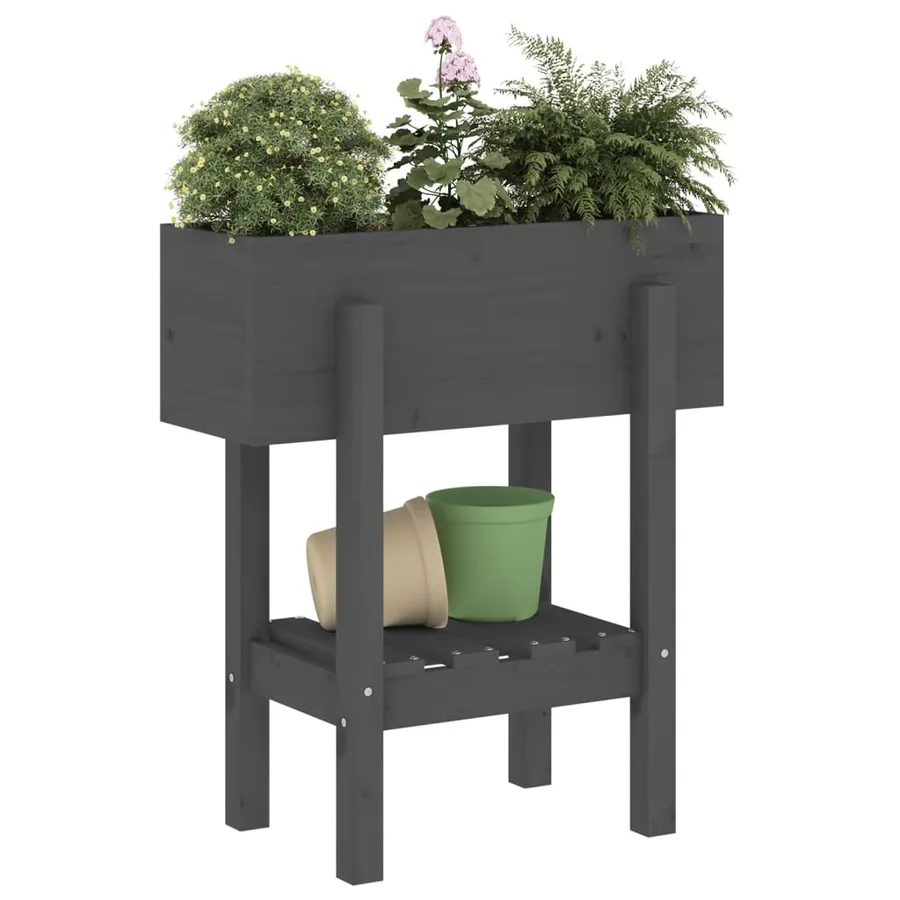Jardinière gris 62x30x69 cm bois massif de pin - 3