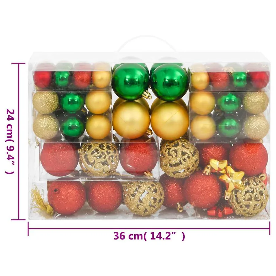Ensemble de boules de Noël 112 pcs rouge vert doré polystyrène - 16