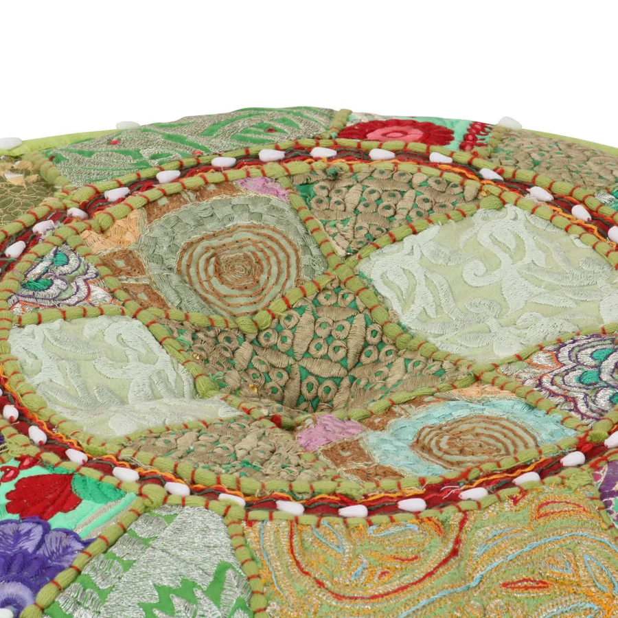Pouf rond en coton fait à la main 40 x 20 cm Vert - 2