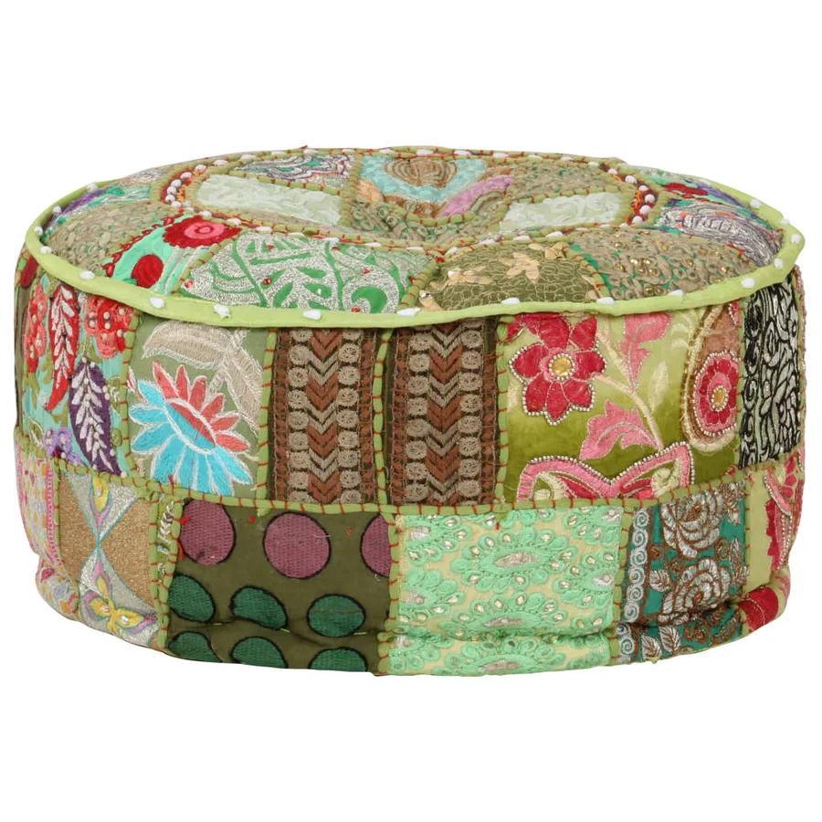 Pouf rond en coton fait à la main 40 x 20 cm Vert - 4