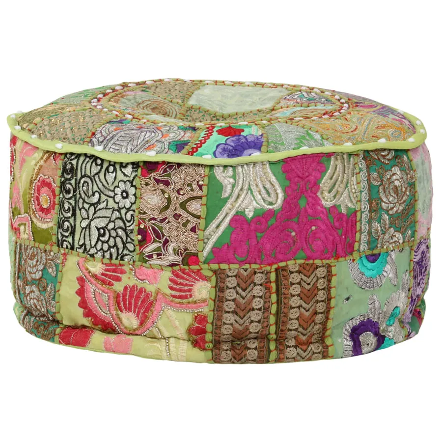 Pouf rond en coton fait à la main 40 x 20 cm Vert - 5