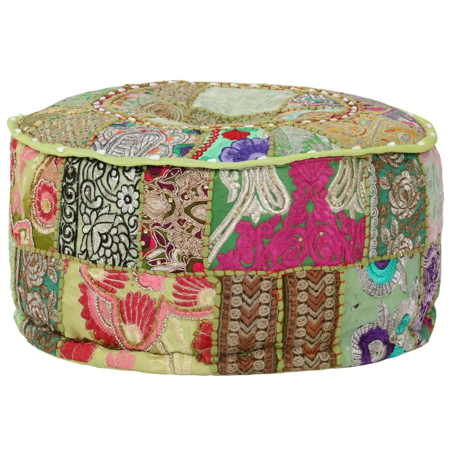 Pouf rond en coton fait à la main 40 x 20 cm Vert - 6