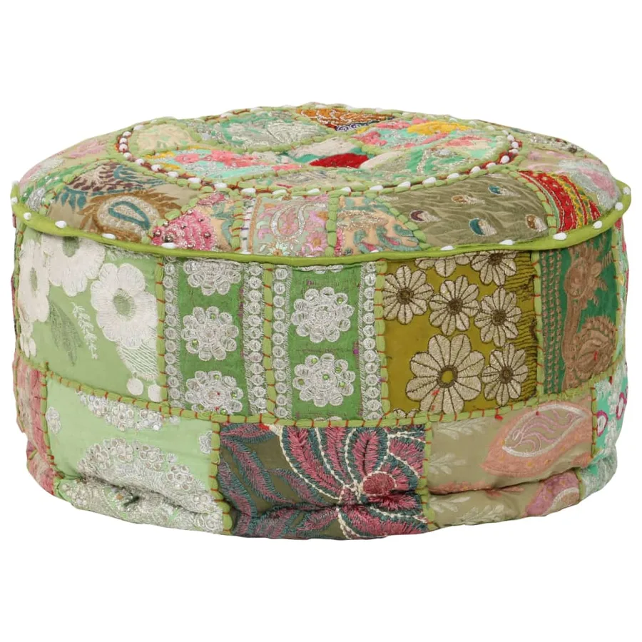 Pouf rond en coton fait à la main 40 x 20 cm Vert - 7