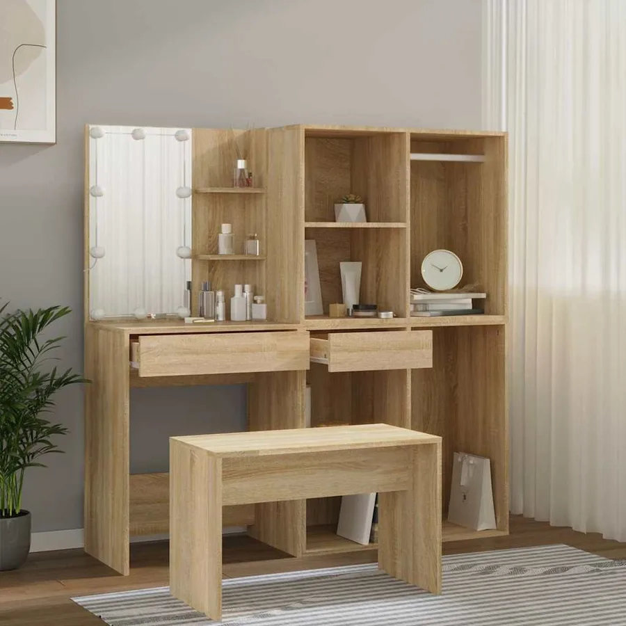 Ensemble de coiffeuse avec LED Chêne Sonoma Bois d'ingénierie - 3