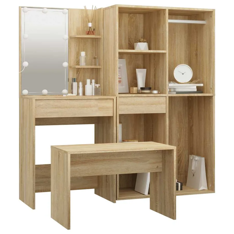 Ensemble de coiffeuse avec LED Chêne Sonoma Bois d'ingénierie - 5