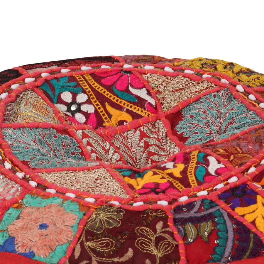 Pouf rond en coton fait à la main 40 x 20 cm Rouge - 2