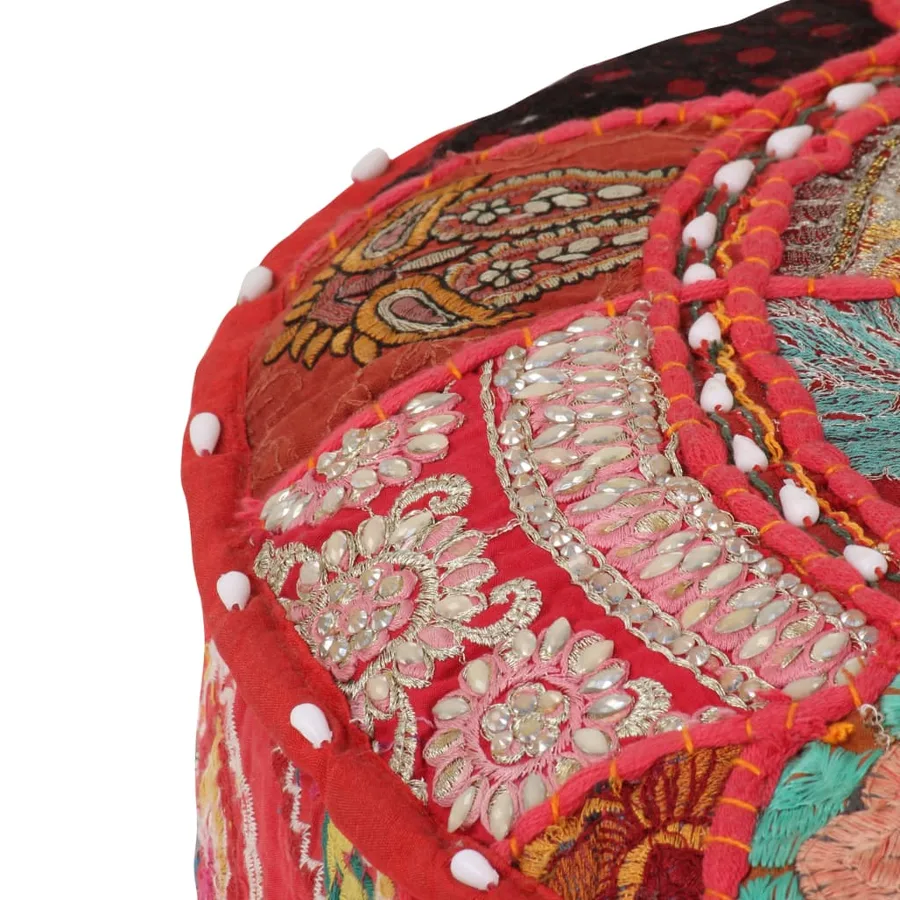 Pouf rond en coton fait à la main 40 x 20 cm Rouge - 3