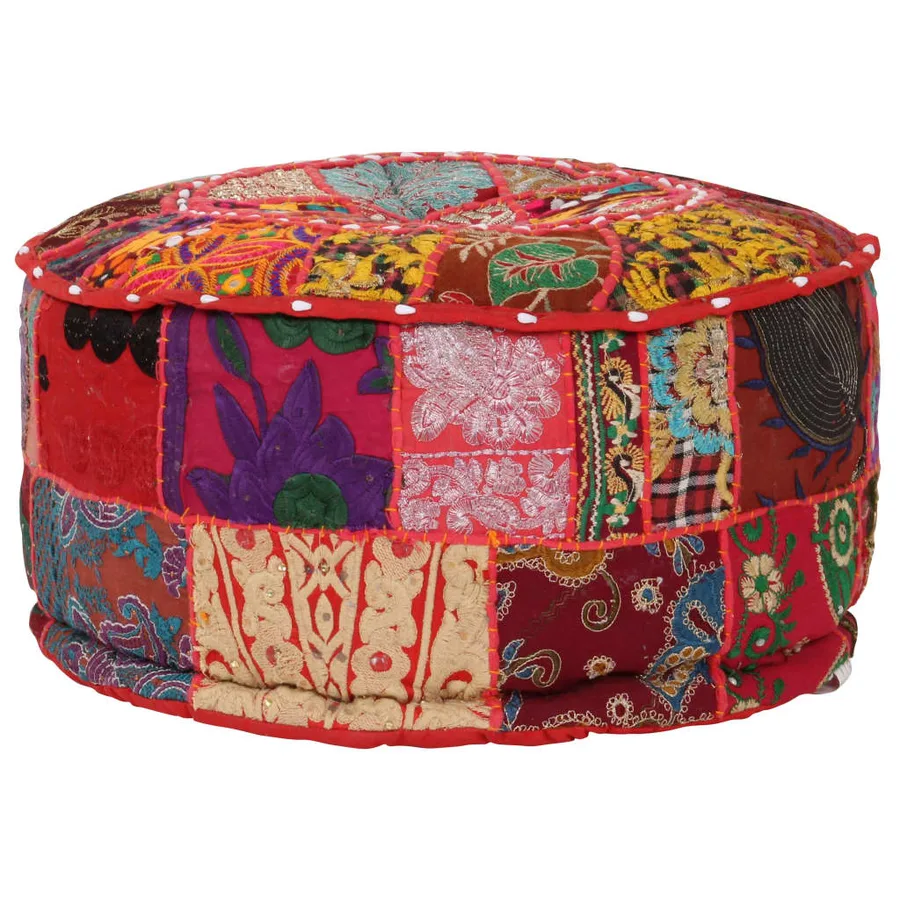 Pouf rond en coton fait à la main 40 x 20 cm Rouge - 4