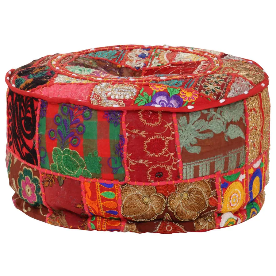 Pouf rond en coton fait à la main 40 x 20 cm Rouge - 5