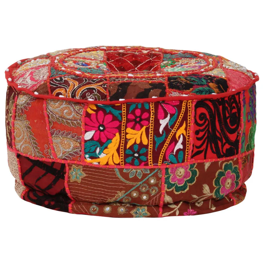 Pouf rond en coton fait à la main 40 x 20 cm Rouge - 6
