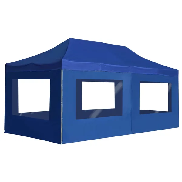 Tente de réception pliable avec parois Aluminium 6 x 3 m Bleu