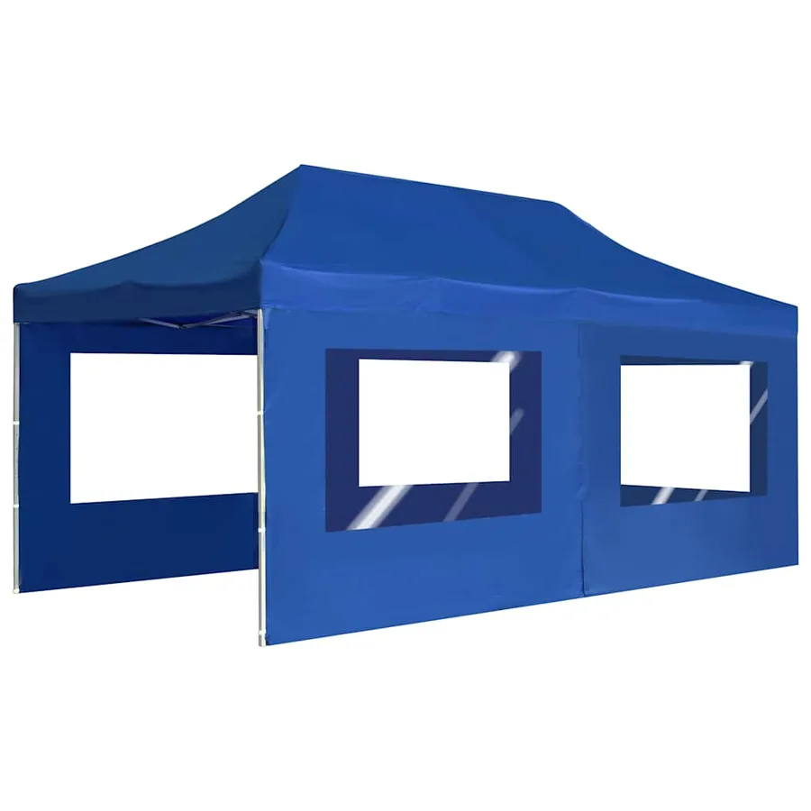 Tente de réception pliable avec parois Aluminium 6 x 3 m Bleu - 3