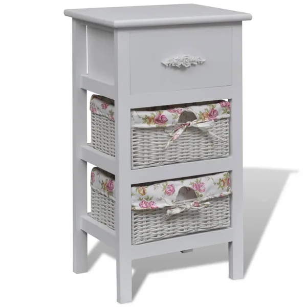 Armoire avec 1 tiroir et 2 paniers Blanc Bois de Paulownia