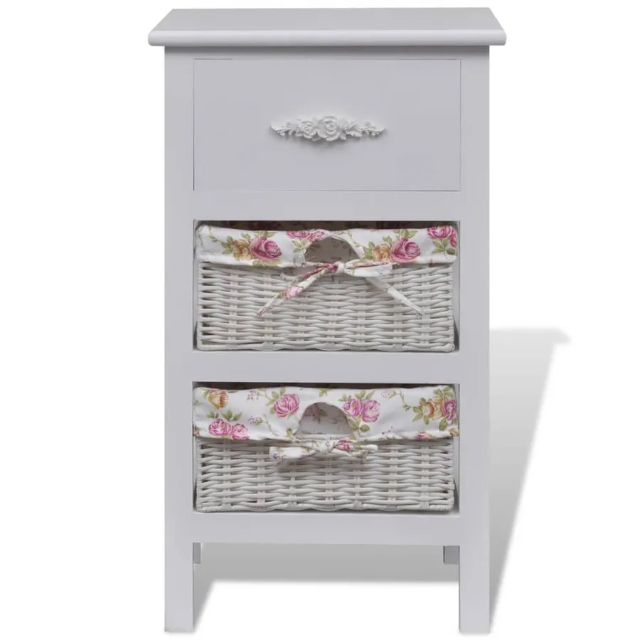 Armoire avec 1 tiroir et 2 paniers Blanc Bois de Paulownia - 2