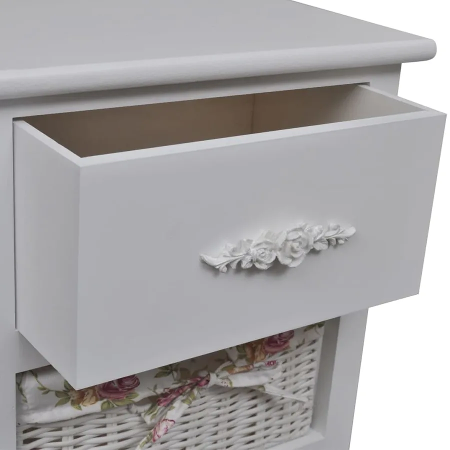 Armoire avec 1 tiroir et 2 paniers Blanc Bois de Paulownia - 4