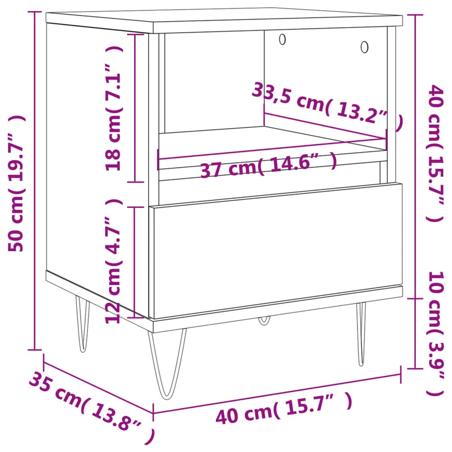 Tables de chevet 2 pcs gris béton 40x35x50 cm bois d’ingénierie - 12