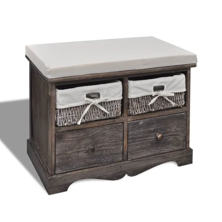Banc de rangement Marron 62x33x42 cm Bois de paulownia