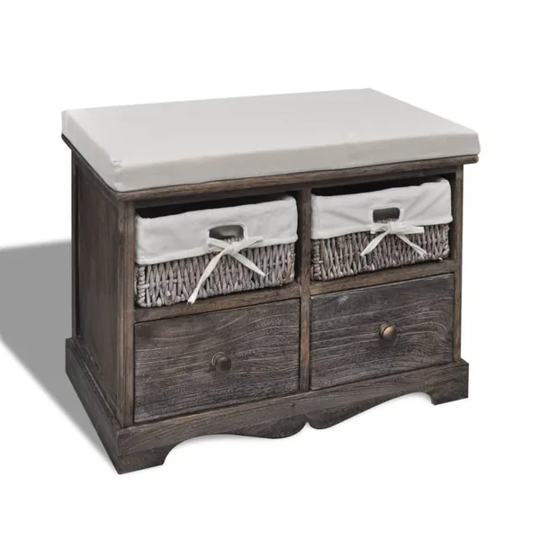 Banc de rangement Marron 62x33x42 cm Bois de paulownia