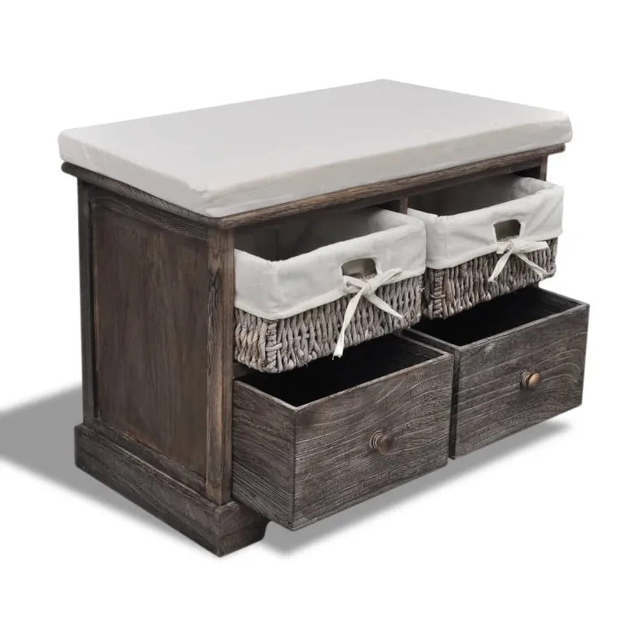 Banc de rangement Marron 62x33x42 cm Bois de paulownia - 4