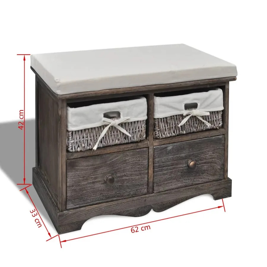 Banc de rangement Marron 62x33x42 cm Bois de paulownia - 7