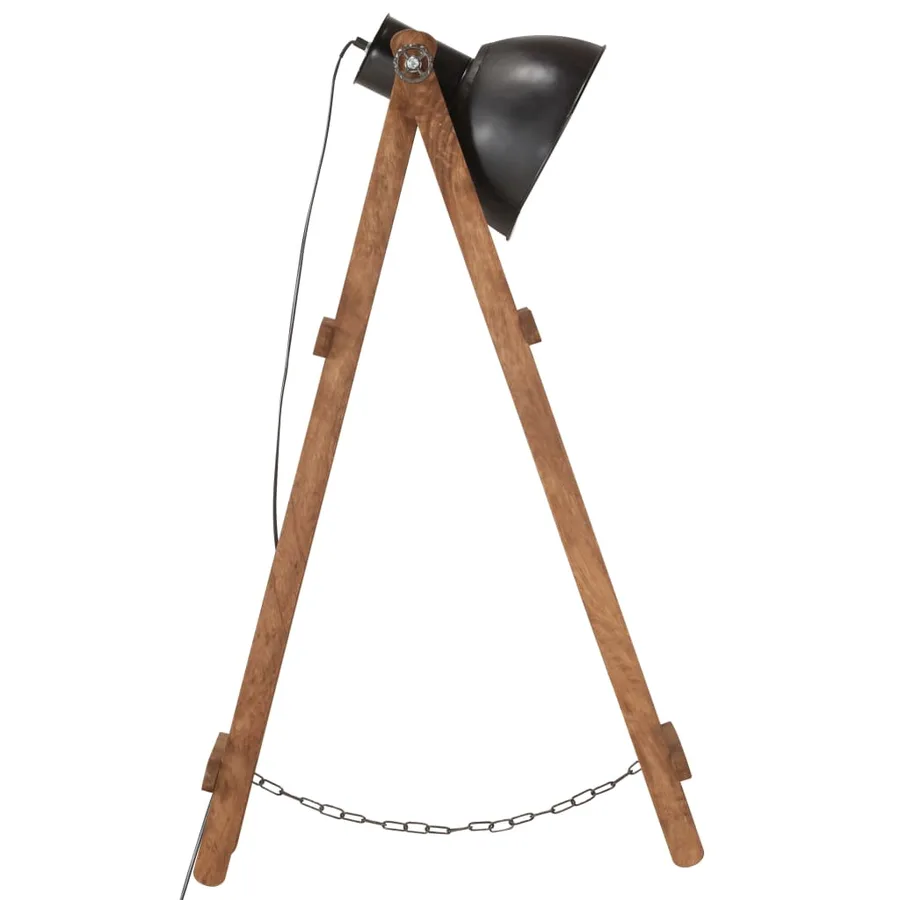 Lampadaire Noir E27 Bois de manguier massif - 4