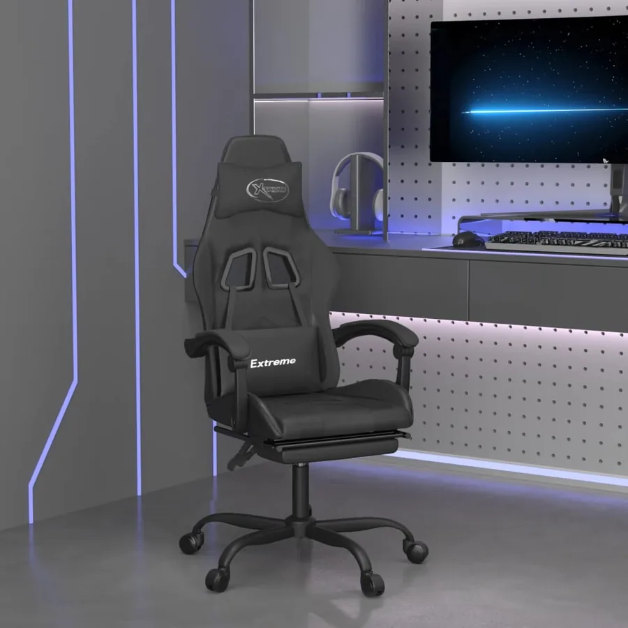 Chaise de jeu pivotante avec repose-pied Noir Similicuir
