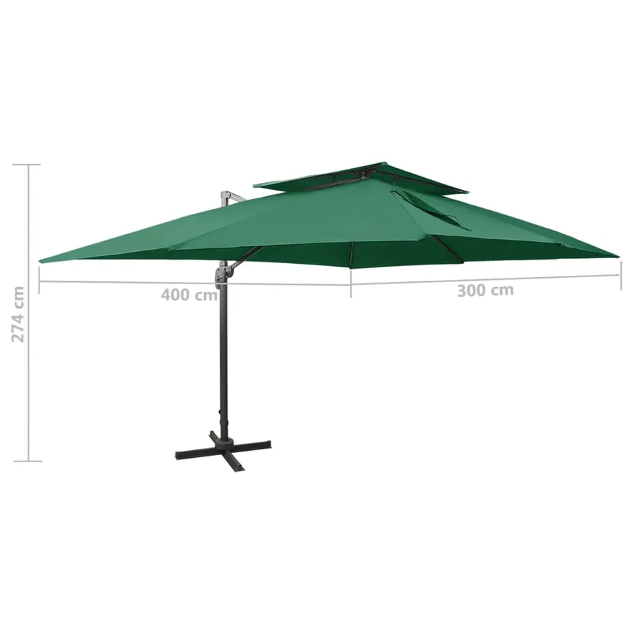 Parasol de jardin en porte-à-faux avec double toit vert - 9