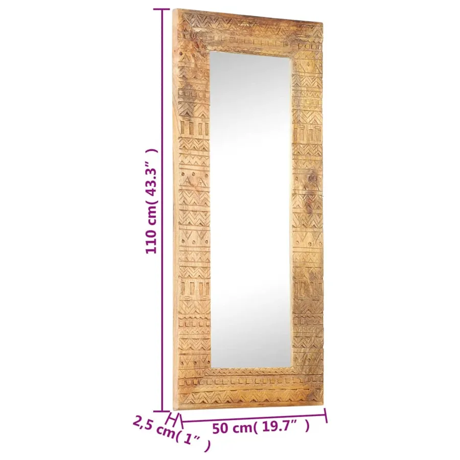 Miroir sculpté à la main 110x50x2,5 cm bois de manguier solide - 5