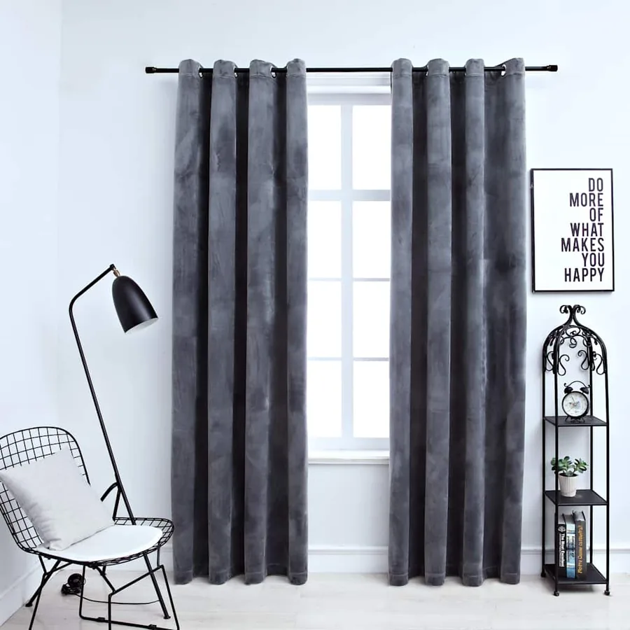 Rideaux occultants et anneaux 2pcs anthracite 137x160cm velours