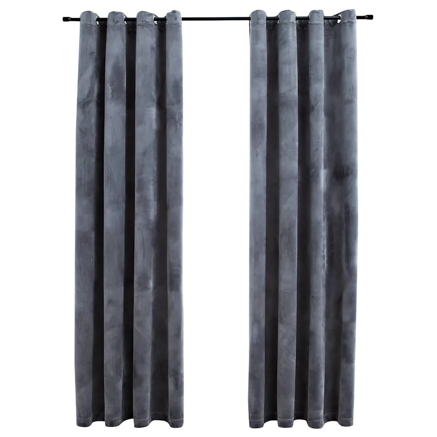 Rideaux occultants et anneaux 2pcs anthracite 137x160cm velours - 2