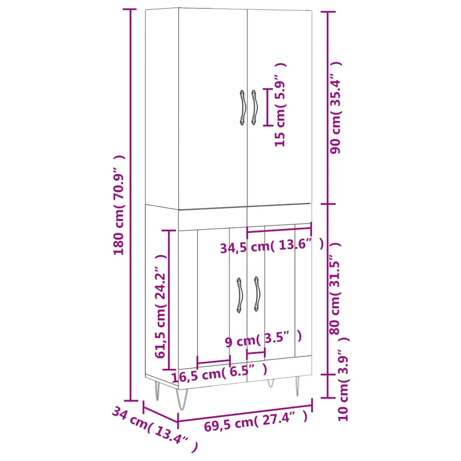 Buffet haut Gris béton 69,5x34x180 cm Bois d'ingénierie - 13