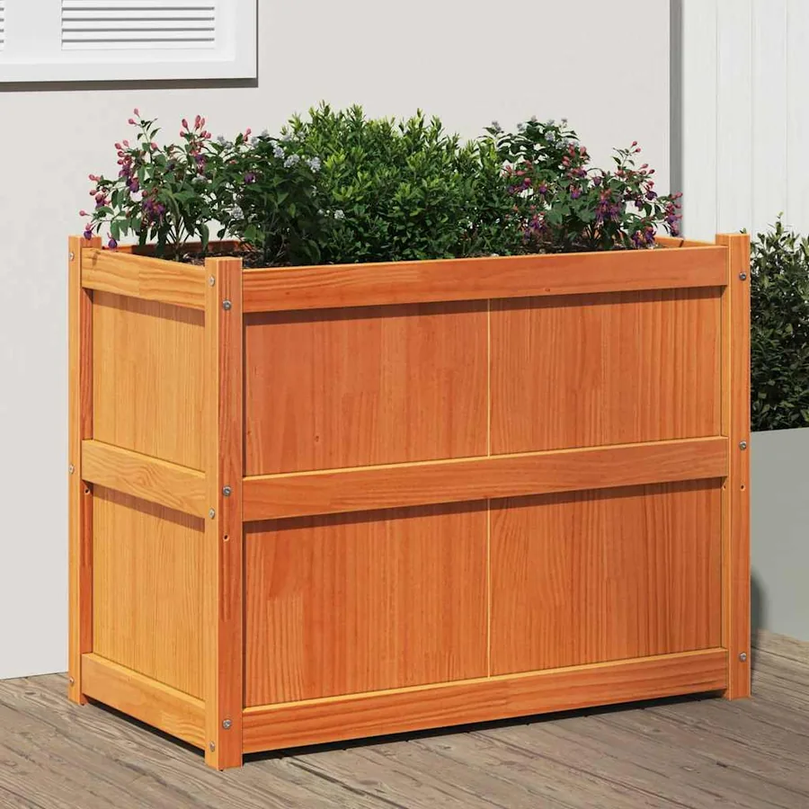 Jardinière cire marron 90x50x70 cm bois de pin massif
