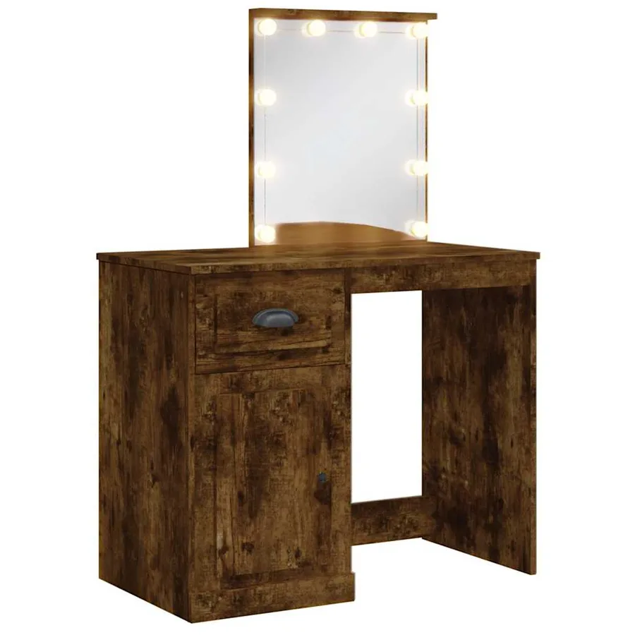 Coiffeuse avec lumières LED chêne fumé 90x42x132,5 cm - 2