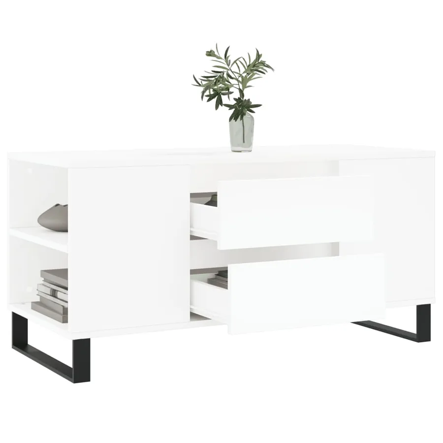 Table basse blanc 102x44,5x50 cm bois d'ingénierie - 4