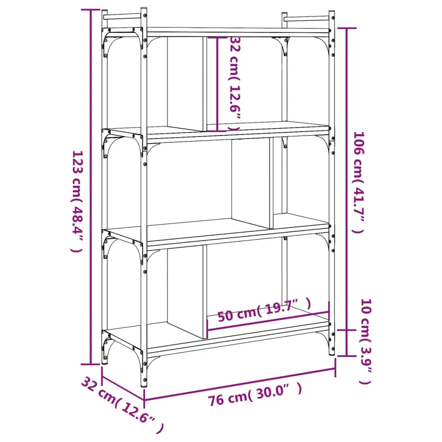 Bibliothèque à 4 niveaux sonoma gris 76x32x123 cm - 9