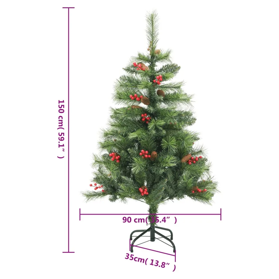 Sapin de Noël artificiel avec pommes de pin et baies 150 cm - 9