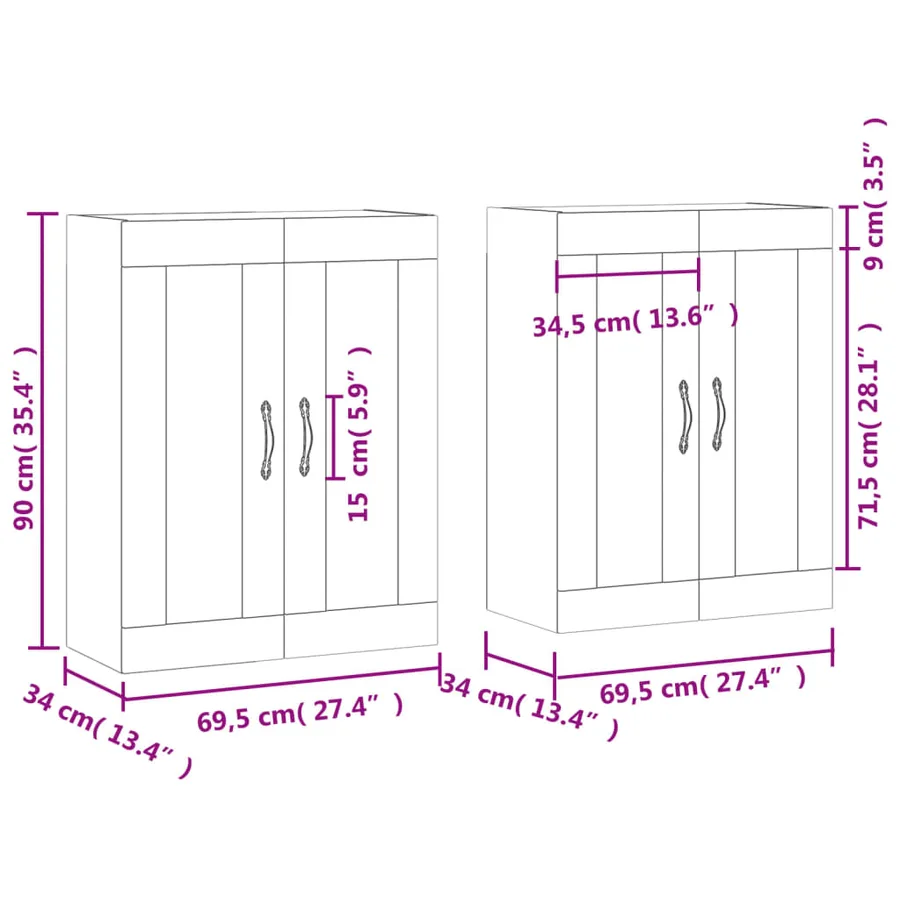 Armoires murales 2 pcs chêne fumé bois d'ingénierie - 12