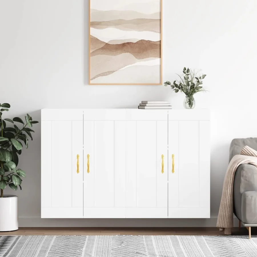 Armoires murales 2 pcs blanc bois d'ingénierie