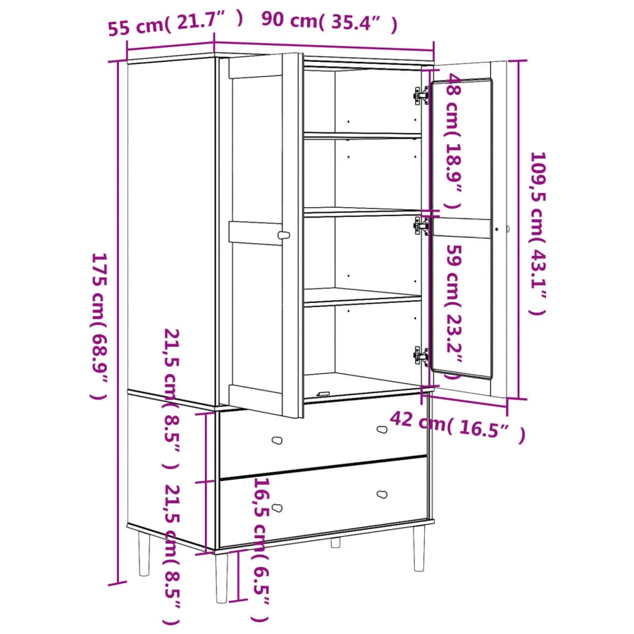 Garde-robe SENJA aspect rotin blanc 90x55x175cm bois massif pin - 11