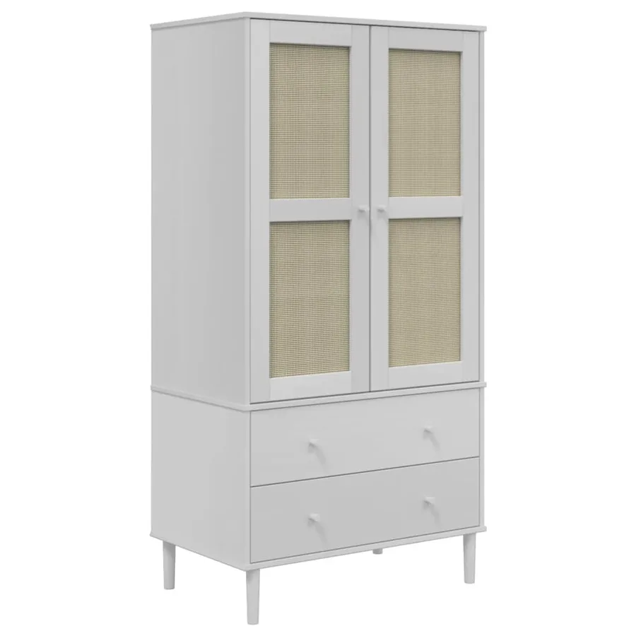 Garde-robe SENJA aspect rotin blanc 90x55x175cm bois massif pin - 2