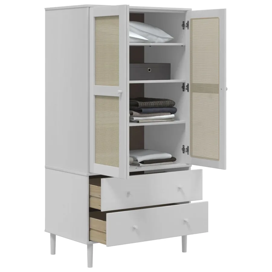Garde-robe SENJA aspect rotin blanc 90x55x175cm bois massif pin - 4