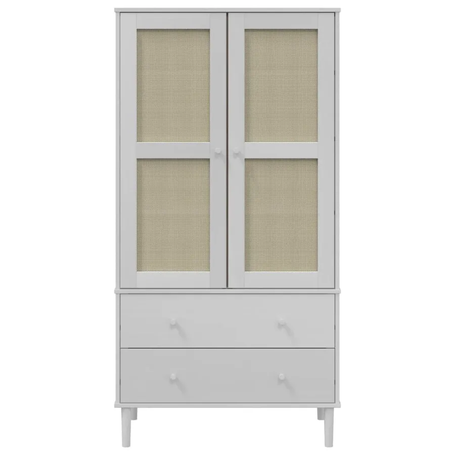 Garde-robe SENJA aspect rotin blanc 90x55x175cm bois massif pin - 5