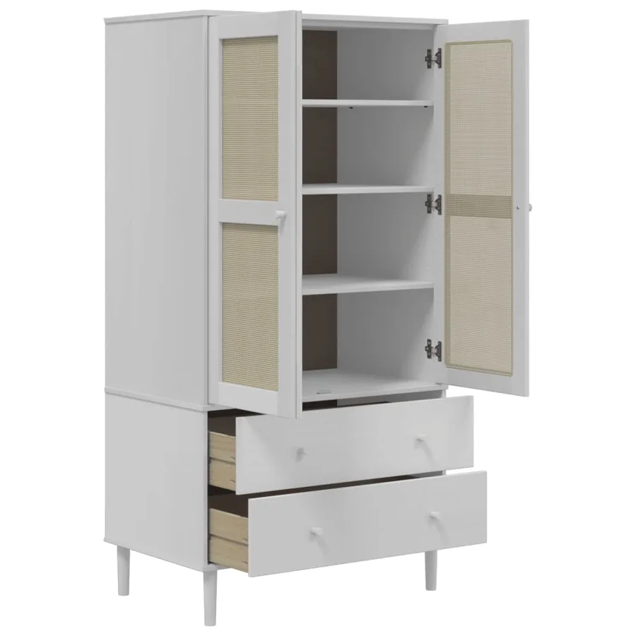 Garde-robe SENJA aspect rotin blanc 90x55x175cm bois massif pin - 6