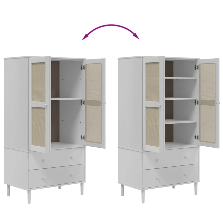 Garde-robe SENJA aspect rotin blanc 90x55x175cm bois massif pin - 9