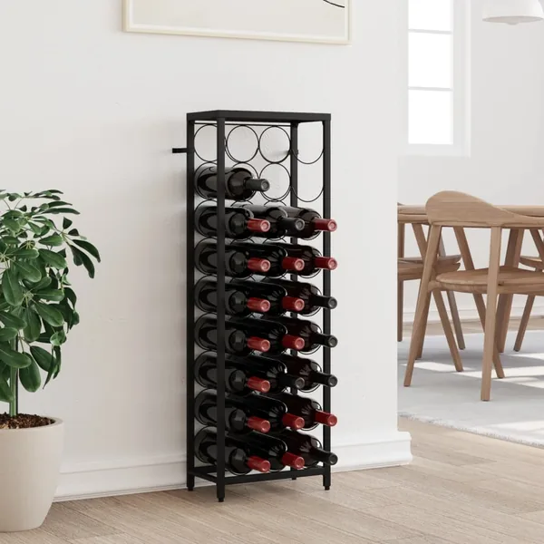 Casier à bouteilles de 27 bouteilles noir 34x18x100cm fer forgé